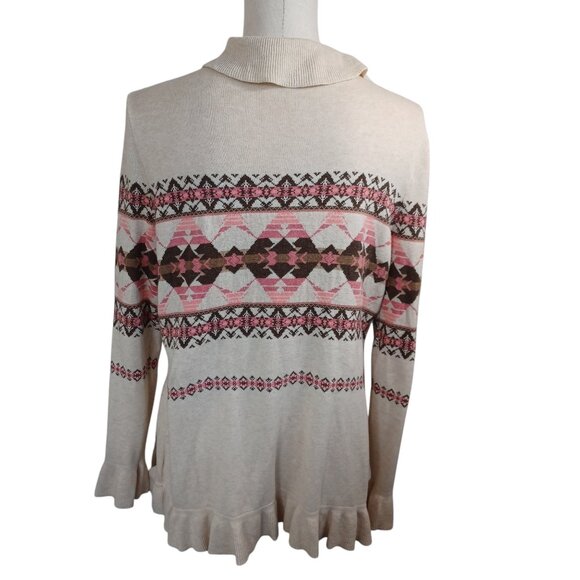 Pendleton Cardigan Ruffle Waterfall Style Cotton Aztec Neutral Print Women Large - Picture 14 of 15